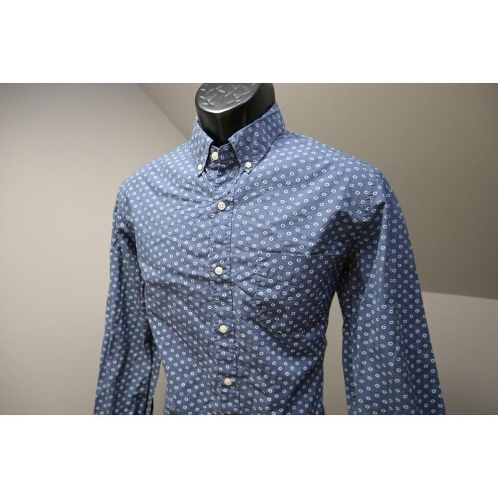J Crew Slim Fit Stretch Dress‎ Shirt Blue Star Button Up Long Sleeve Mens Medium